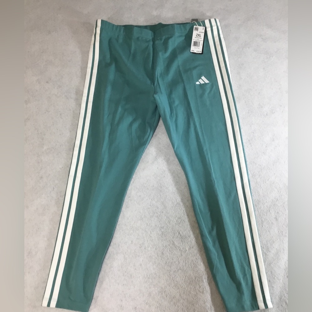 adidas Plus Women Teal Leggings with White Side Stripes SZ 2XL